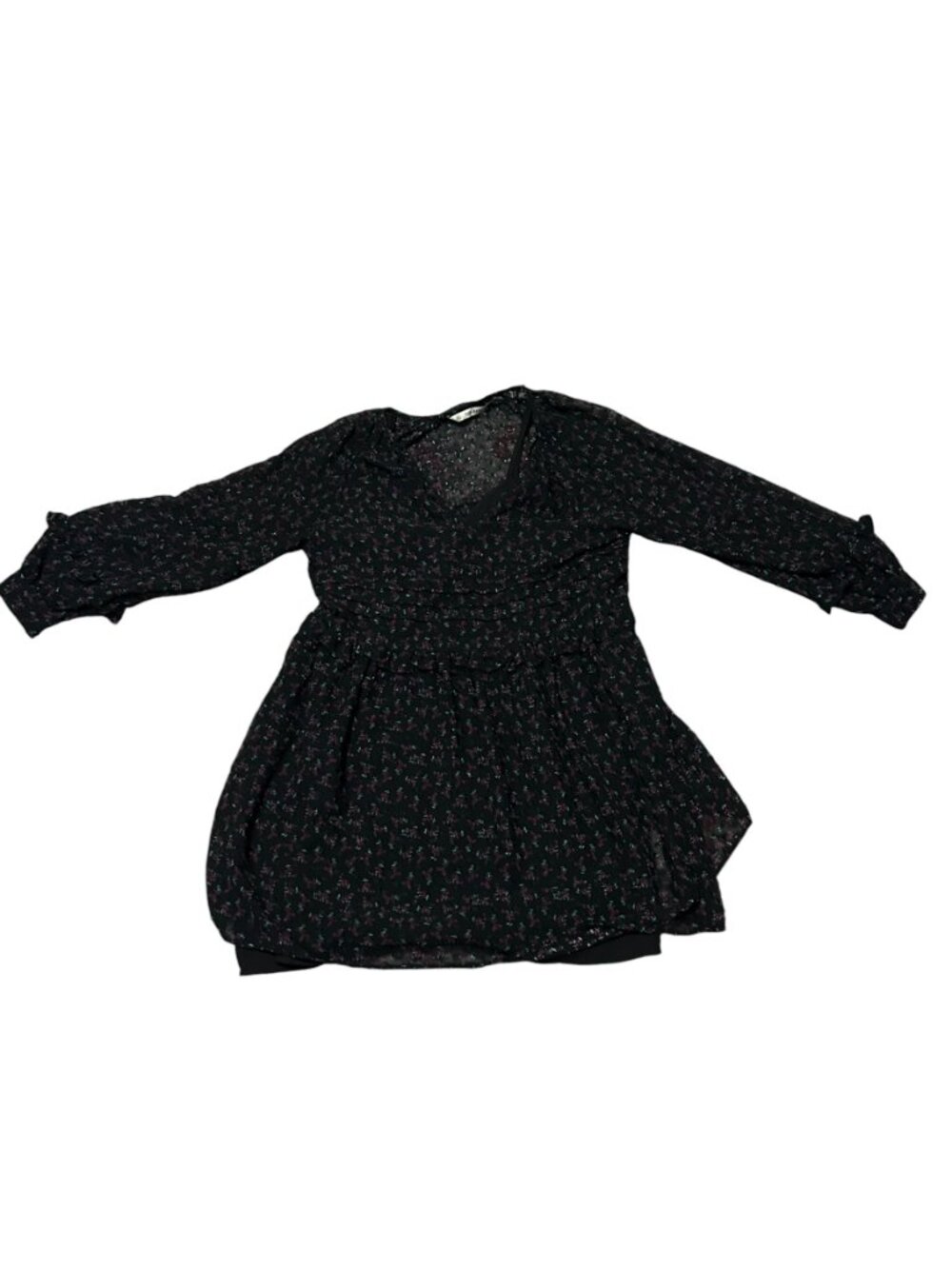 Zara Black Floral Long Sleeve Midi Dress - Picture 5 of 6